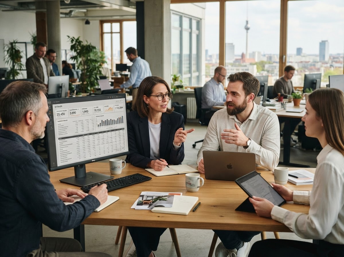 Treu Mehrungshalt Team bei der Überprüfung von Analysemodellen